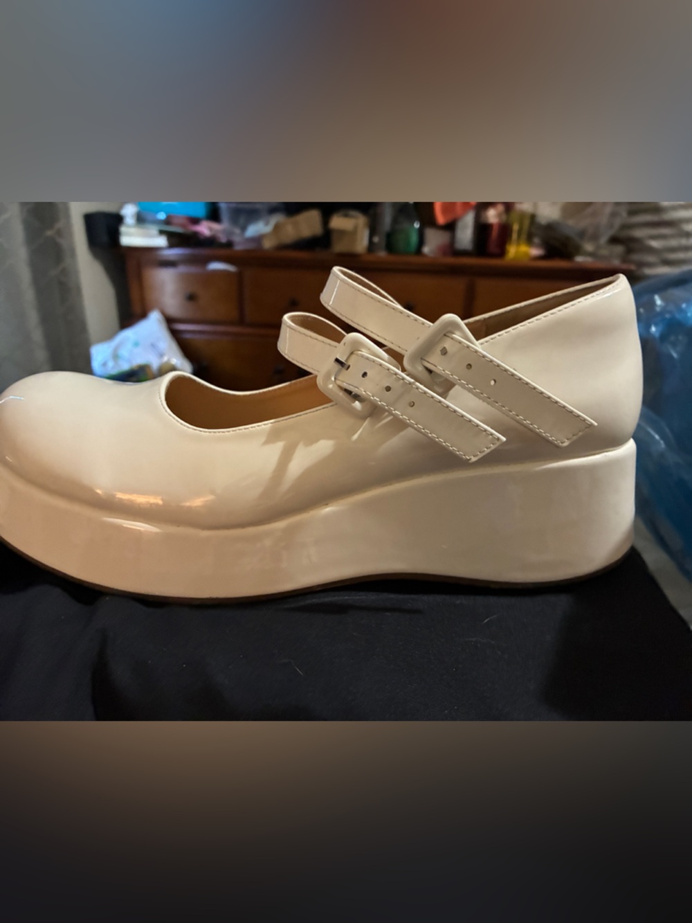 Women's White/Cream Patent Mary Jane Platform Shoes